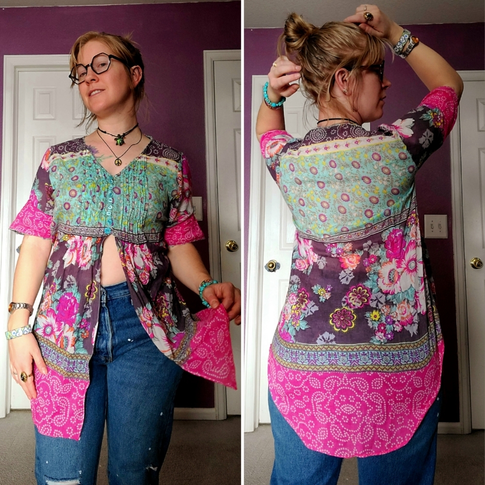 Cost Plus World Market Pink and Purple Blouse
